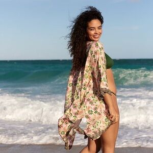Aerie Long Floral Cape/Kimono/Swim Cover Up